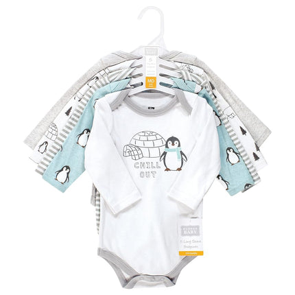 Hudson Baby unisex-baby Cotton Long-sleeve Bodysuits, Chill Out Penguin, 6-9 Months