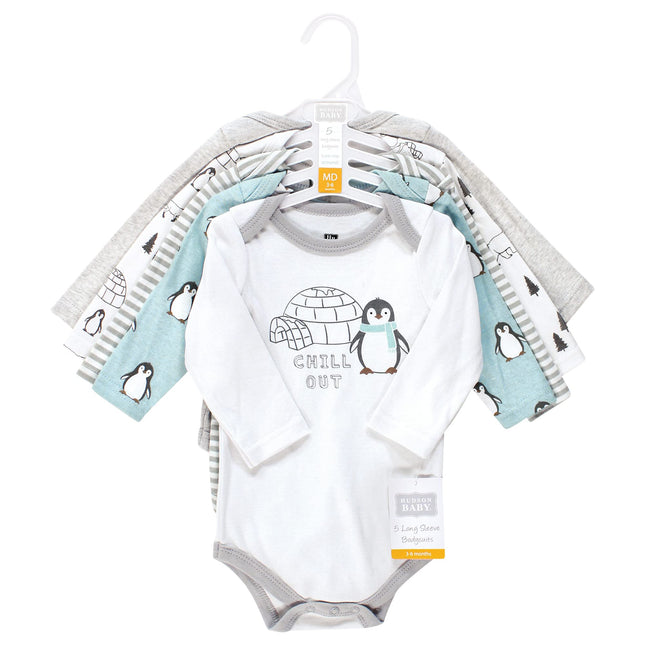 Hudson Baby Grenouillères unisexe en coton à manches longues, Chill Out Penguin, 0-3 mois