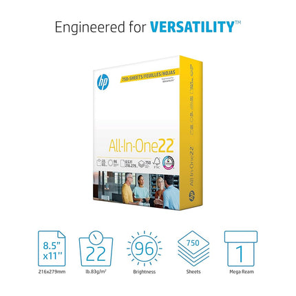 HP Papers | 8.5 x 11 Paper | All in One 22 lb | 1 Mega Ream - 750 Sheets | 96 Bright | Made in USA - FSC Certified | 207750R