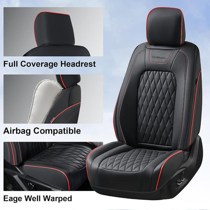 Funda de piel Coverado para asiento de coche, ajuste personalizado para fundas de asiento de Ford F150, fundas de asiento de camión Ford F150 impermeables para F150 2015-2025 y F250 F350 F450 Redline 2017-2025 - Par delantero