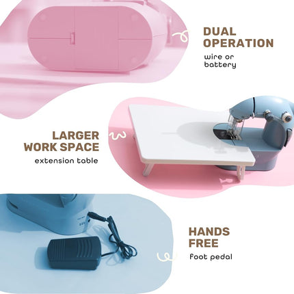CraftBud Mini Sewing Machine for Beginners, Small Portable Double Speed Sewing Machine for Kids and Adults with Extension Table, 122 Pieces Gift Set Including Fabrics, One