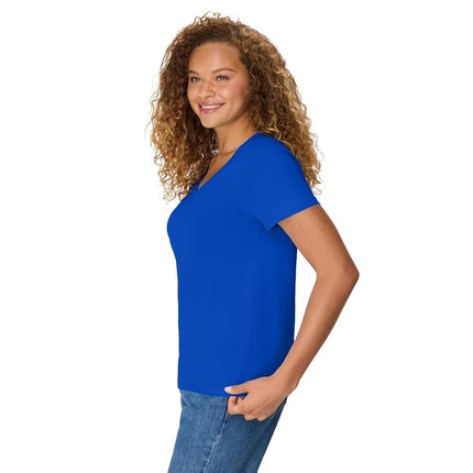Hanes Women's Perfect-t V-Neck T-Shirt, Ring-Spun Cotton Short Sleeve Tee for Women, Deep Royal - 1 Pack, L