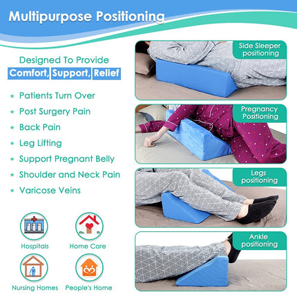 NEPPT Wedge Pillows for Sleeping Foam Bed Wedges Body Positioners 30 Degree Incline Pillow for Adults, Side Sleeping, Back Pain, Medical Elevated Bolster Positioning Wedge (1 Pillow + 2 Cover)