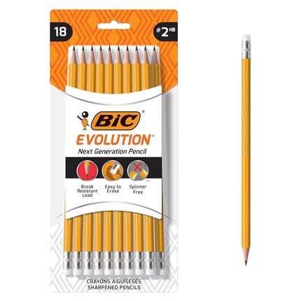 BIC Evolution Cased Pencil, #2 Lead, Yellow Barrel, 18-Count