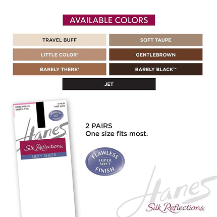Hanes Silk Reflections Women's 2-Pack Knee High Sandalfoot, Little Color, One size