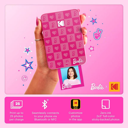 KODAK x Barbie Instant Smartphone Portable Photo Printer, Full Color, Wireless, Zink 2x3” (5.1x7.5 cm) Sticky-Back Photos, Print from iOS & Android Devices with Fun Editing App, Iconic Style