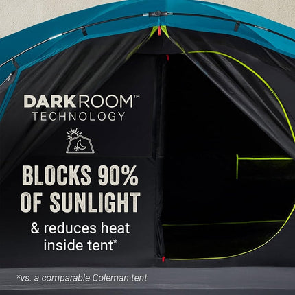 Coleman Camping Tent with Screen Room | 4 Person Carlsbad Dark Room Dome Tent with Screened Porch, Green/Black/Teal (Teal, Black, Blue)