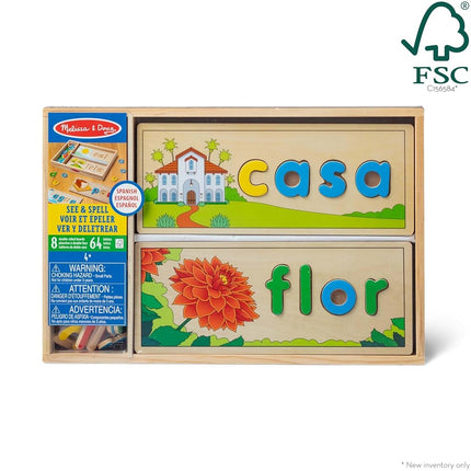 Melissa & Doug Spanish See & Spell Educational Language Learning Toy, Early development & activity toys, Puzzle, Wooden puzzle, Gift for 4 year old boy or girl