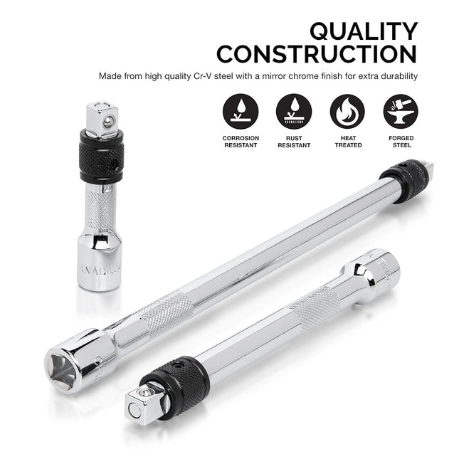 Neiko 00295A 3/8" Drive Locking Extension Bars for Removing Sockets and Sparkplugs, 3 Piece | 3", 6", 10", Cr-V