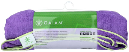 Gaiam Stay Put Yoga Towel Mat Size Yoga Mat Towel (Fits Over Standard Size Yoga Mat - 68" L x 24" W), Purple