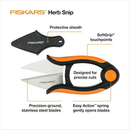 Fiskars Herb Garden Herb Scissors, 5-Inch Garden Shears, Handheld Herb Snips with Sheath and SoftGrip Handle, Dishwasher Safe