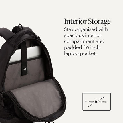 SWISSGEAR Cecil Laptop Backpack Fits up to 16-Inch Laptop, Daypack for Travel and Work, Black, 18-Inch