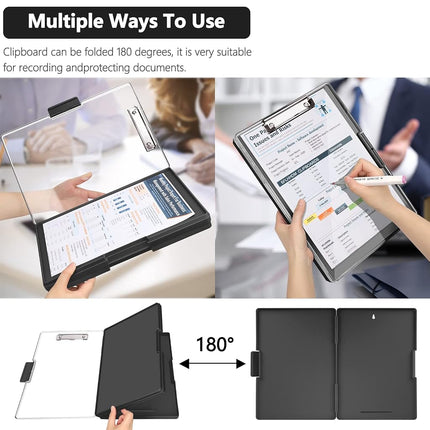 SFLHHDM Clipboard Storage,Heavy Duty Clip Boards 8.5x11 2 Storage Case,Clear Visible Top Panel Storage Clipboards,Side Opening Clip Boards,Nursing Clipboard Folder Case for Office Supplies-Black