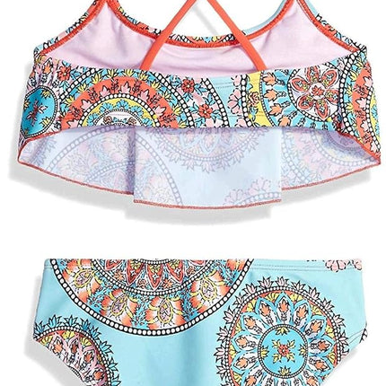 Kanu Surf Girls' Alania Flounce Bikini Beach Sport 2 Piece Swimsuit, Jasmine Multi, 12