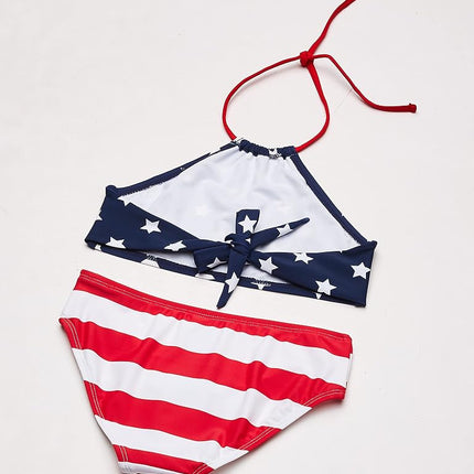 Kanu Surf Girls' Big Mahina Beach Sport Halter Bikini 2-Piece Swimsuit, USA American Flag, 10
