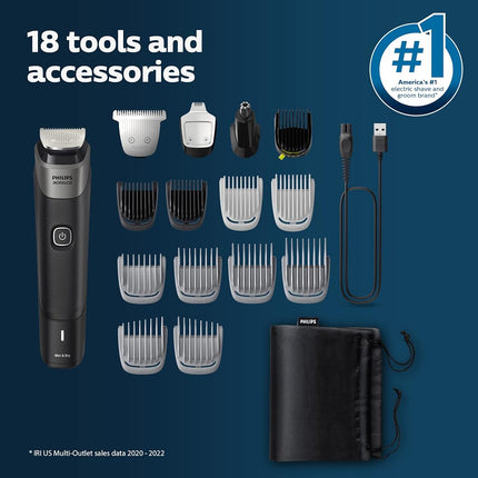 Philips NEW Norelco Multigroom Series 5000 18 Piece, Beard Face, Hair, Body and Intimate Hair Trimmer for Men - NO BLADE OIL MG5910/49