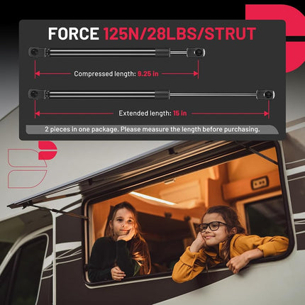 BDFHYK C16-21825 15 inch 28Lbs/125N Gas Strut Shock Lift Support for are Leer Camper Shell Topper Rear Window, Truck Bed Cover, Cabinet lid Door, Trap Door, Outdoor Bench, shed Window, Set of 2