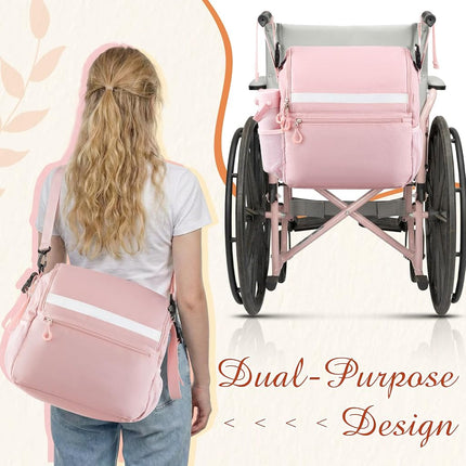 Abbylike Pink Wheelchair Bag, Women Wheelchair Backpack with Cup Holder, Electric Wheel Chair Accessories Waterproof Large Storage Walker Backpack to Hang on Back for Walker Rollator