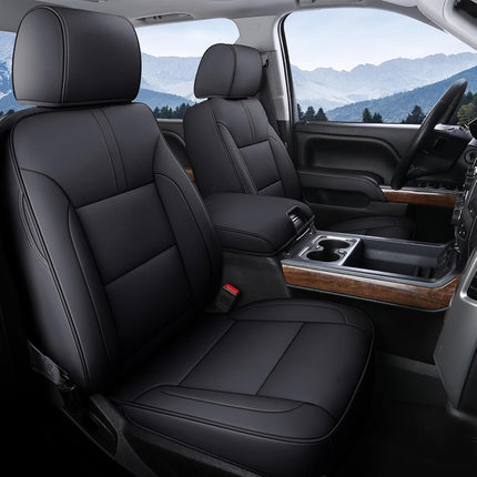 Coverado Chevy Silverado Car Seat Covers, Waterproof Car Seat Protectors Fit for 2014-2018 Chevy Silverado GMC Sierra 1500 and 2015-2019 2500HD 3500HD Crew Cab(Full Set, Black)