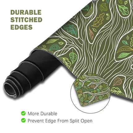 ToLuLu Desk Mat, Gaming Mouse Pad Wrist Support 4 in1 Set, XXL Large Mouse Pad + Keyboard Wrist Rest + Memory Foam Cushion Mouse Wrist Rest for Pain Relieve + Coaster Table Computer PC, Green Leaves