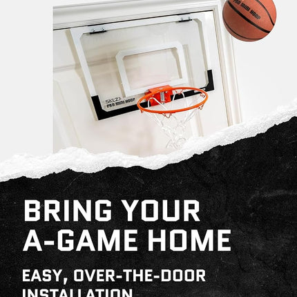 SKLZ 18" Mini Basketball Hoop with Shatterproof Backboard, Breakaway Rim, Heavy Duty Net, 5" Ball - Over-Door Mounts for Office, Dorm, Bedroom