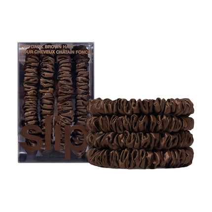 Slip Silk Hair Ties, Dark Brown Skinny Scrunchies,