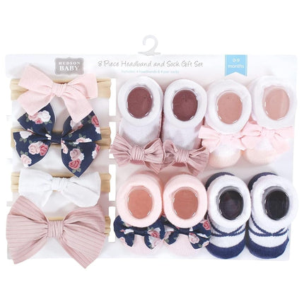 Hudson Baby Girl's Headband and Socks Giftset, Blue Blush Floral, One Size