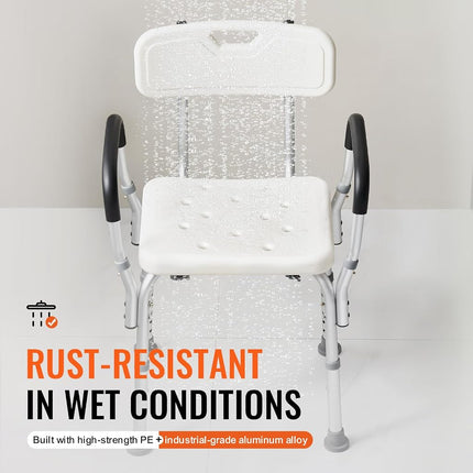 VEVOR Shower Chair, Shower Seat with Back, Adjustable Height Shower Stool, Shower Chair for Inside Shower Bathtub, Non-Slip Bathroom Bench Bath Chair for Elderly Disabled Handicap, 158.8 kg Capacity