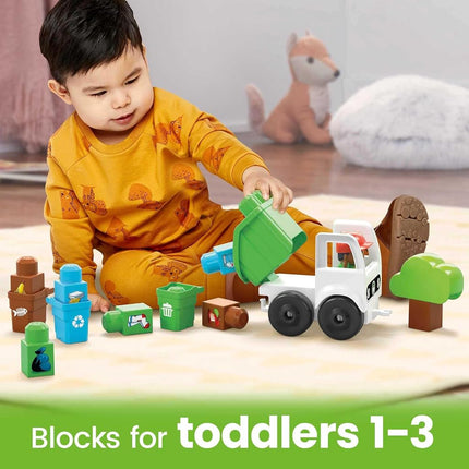 MEGA BLOKS Fisher-Price Toddler Building Blocks, Green Town Sort & Recycle Squad with 15 Pieces, 2 Figures, Toy Ideas for Kids