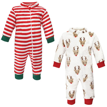 Hudson Baby baby-girls Plush Jumpsuits, Rudolph, 0-3 Months