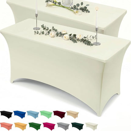 Utopia Kitchen Lot de 2 nappes rectangulaires en Spandex ivoire de 1,2 m - Ajustées, lavables, résistantes aux plis, extensibles - Pour foires commerciales, mariages, fêtes - 122 x 76 x 76 cm
