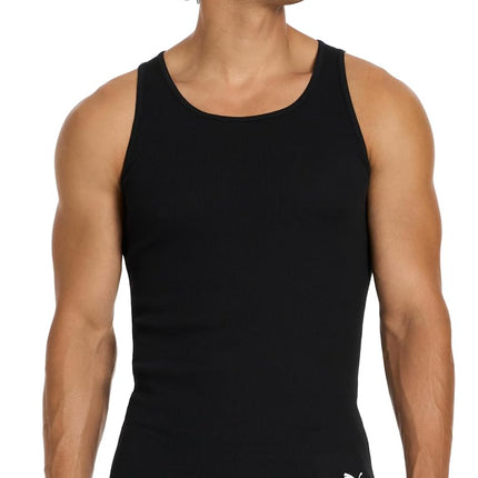 Puma Men's 5 Pack Cotton Rib Tank Top, Black, Medium