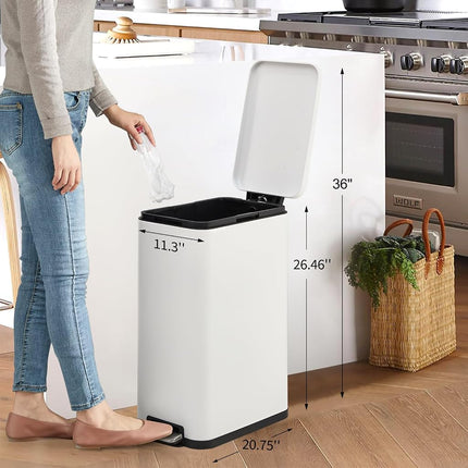 MilleLoom 13.2 Gallon / 50L Kitchen Trash Can, Slim Stainless Steel Garbage Can with Removable Inner Bucket, Fingerprint-Proof Step Rubbish Bin with Soft-Close Lid for Narrow Space, Black