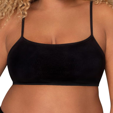 Fruit of the Loom Women's Spaghetti Strap Cotton Pull Over 3 Pack Sports Bra in Fashion Colors, Opaque, Skinny Stripe/Black/Mint Chip, 32 (Pack of 3)