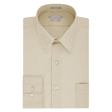 Van Heusen Men's Dress Shirt Fitted Poplin Solid, Stone, 18.5" Neck 34"-35" Sleeve