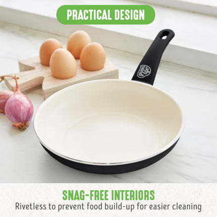 GreenLife Soft Grip 8” Frypan Skillet and Spatula Breakfast Cookware Set, PFAS-Free Ceramic Nonstick, Silicon Spatula with Bamboo Handle, Egg Omelte Bacon, Dishwasher Safe, Stay-Cool Handles, Black