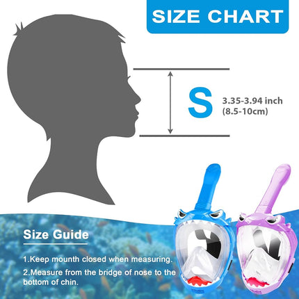 Equipo de snorkel para niños, máscara de snorkel de cara completa, set de snorkel para niños con diseño plegable antivaho y antifugas para aventuras submarinas seguras, paquete de 2