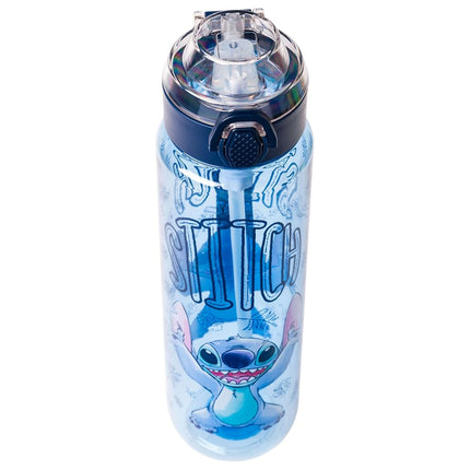 Silver Buffalo Disney Lilo and Stitch Double Walled Plastic Water Bottle with Locking Lid and Strap Featuring Stitch, 33 Ounces