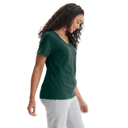 Hanes Women's Perfect-t T-Shirt mit V-Ausschnitt, Ringgesponnene Baumwolle, Kurzärmelig, für Damen, Deep Forest Pack of 1, 3XL
