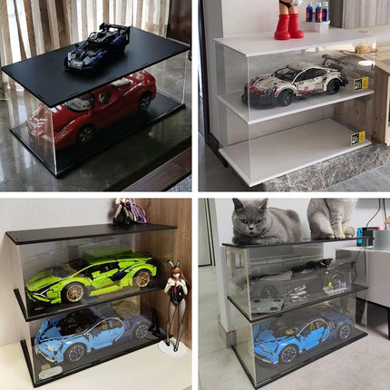 Choowin 2-Layer Acrylic Display Case for 1/8 Scale Diecast Model Car Display Case for Lego 42083 42115 42143 Display Case for Collectibles Figures Toy Assemble Dustproof Display Box with Door(White)