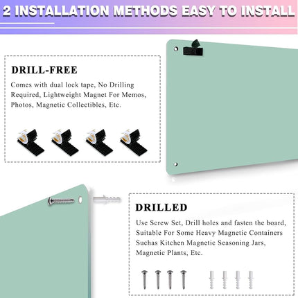 Green 2Pack Magnetic Board,17.5" x 11.4" Magnet Bulletin Board to Display Magnetic Notes, Poetry, Photos, Suitable for Wall, Refrigerator, Cabinet etc, Come with 4 Pcs Dual Lock Tape and Screws