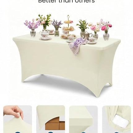 Utopia Kitchen Mantel de Spandex Paquete de 2 [2,44 m, Marfil] Cubierta de Mesa Rectangular Elástica Ajustada, Lavable y Resistente a las Arrugas para Eventos, Bodas, Banquetes y Fiestas [244x76x76 cm]