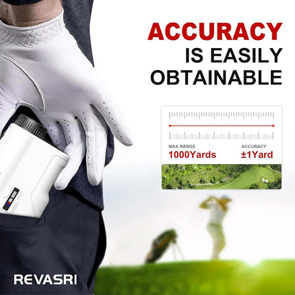 Télémètre de golf REVASRI avec pente et verrouillage de drapeau par vibration, interrupteur de pente externe pour la légalité en tournoi de golf, télémètres avec batterie rechargeable 1000YDS Télémètre laser