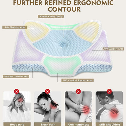 Osteo Cervical Pillow for Neck Pain Relief, Hollow Design Odorless Memory Foam Pillows with Cooling Case, Adjustable Orthopedic Bed Pillow for Sleeping, Support for Side Back Sleepers