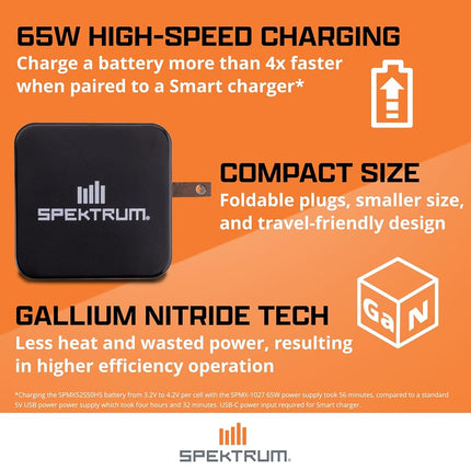 Spektrum Accessories Smart Powerstage Bundle: 1300mAh 3S 30C LiPo Battery (IC2) / S100 Charger / 65W Power Block/Adapter, SPMXPSS315