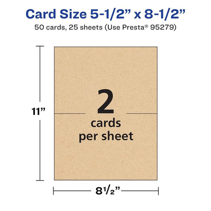 Avery Printable Rectangle Invitation Cards, 5.5" x 8.5", Kraft Brown Cardstock, Laser/Inkjet Cards, 50 Total