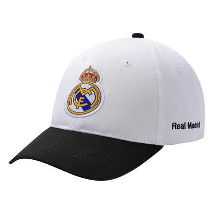 Icon Sports Officially Licensed Real Madrid Adjustable Dad Cap – White & Black Cotton Hat with Buckle for Men & Women