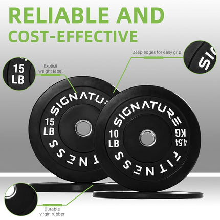Signature Fitness 2" Olympic Bumper Plate Weight Plates with Steel Hub, 50-Pound Set, 2x 10LB, 2x 15LB