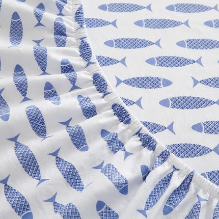 Nautica Cotton Percale Bedding Set, Crisp & Cool, Lightweight & Breathable, 100%, Woodblock Fish Blue, Full