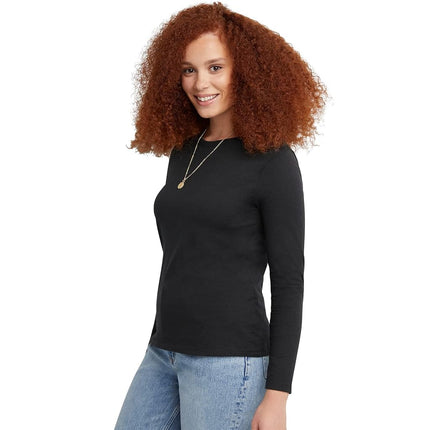 Hanes Women's Long Sleeve Tee, Ebony, Large